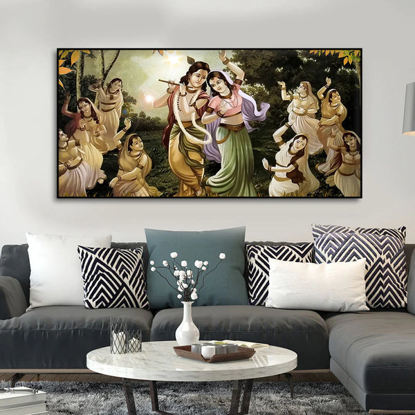 Eurotex Radha Krishna Raas Leela, Canvas Printed, Paintings For Living Room