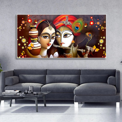 Eurotex Beautiful Lord Radha Krishna with Flute, Canvas Printed, Wall Painting Eurotex