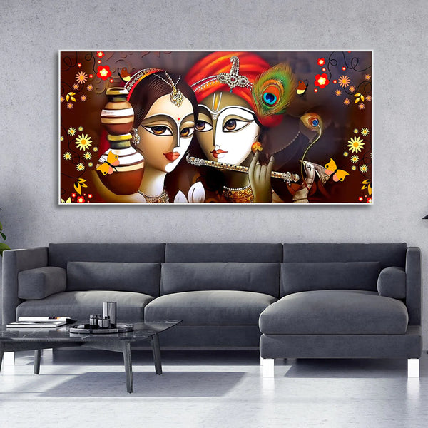 Eurotex Beautiful Lord Radha Krishna with Flute, Canvas Printed, Wall Painting