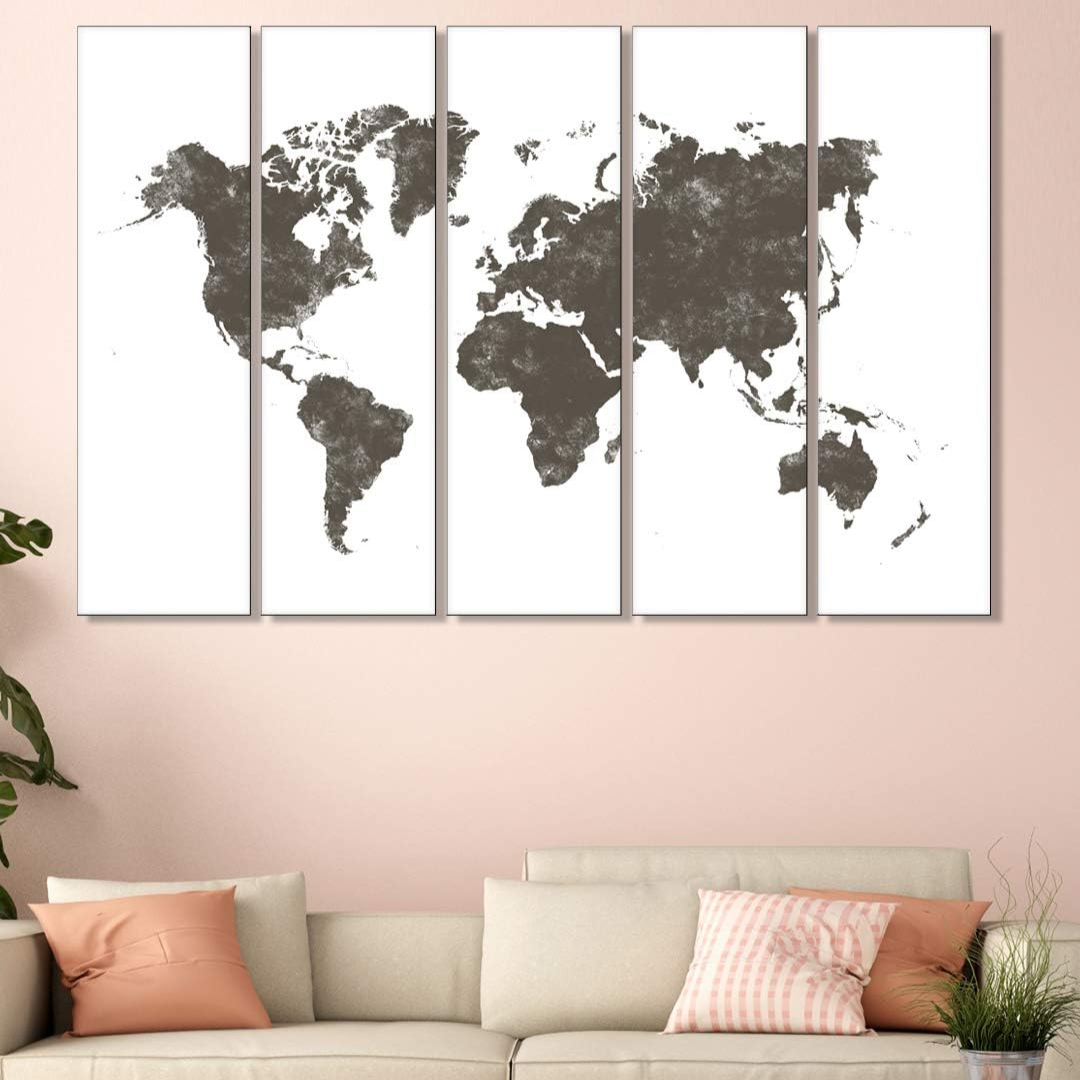 World Tour Painting, Framed Modern Canvas Wall Art for Home (24x48 In)