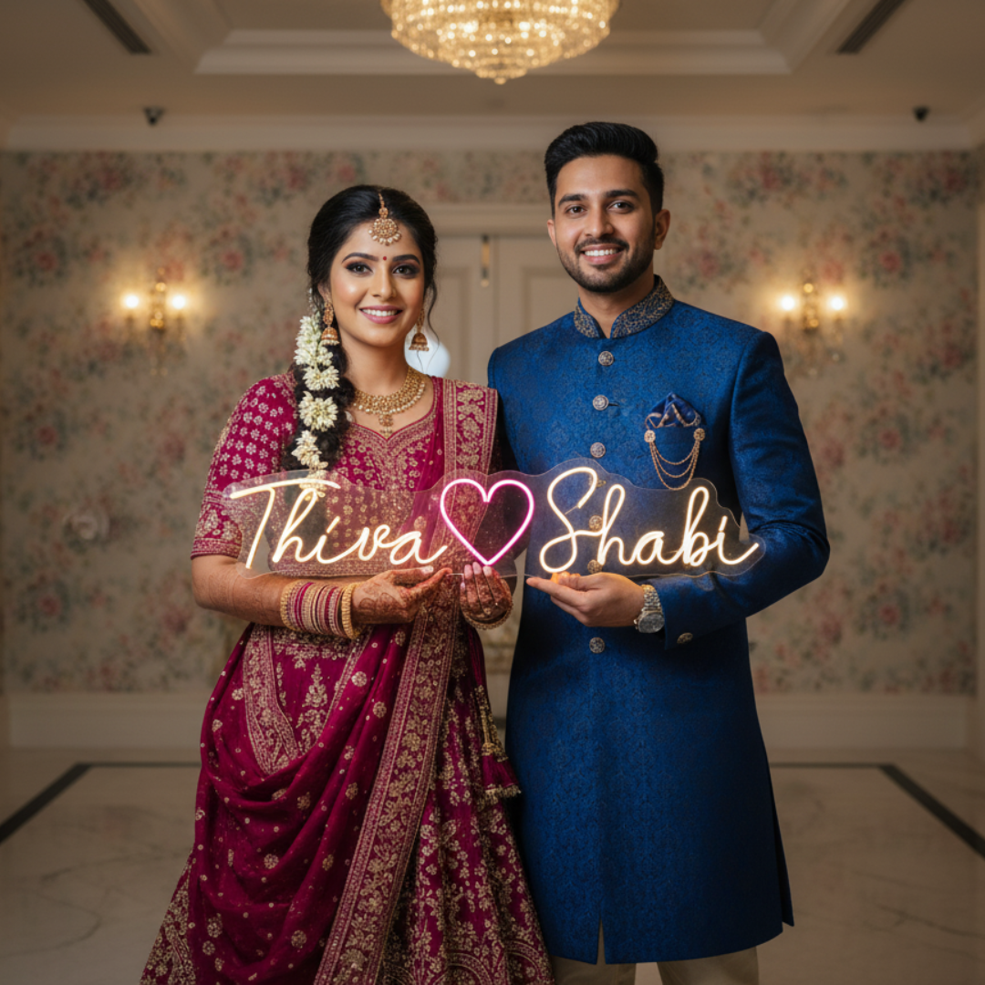 Eurotex Custom Neon Sign for Wedding – Personalized Couple Name Light for Romantic Gifts & Decor (Design - 1)