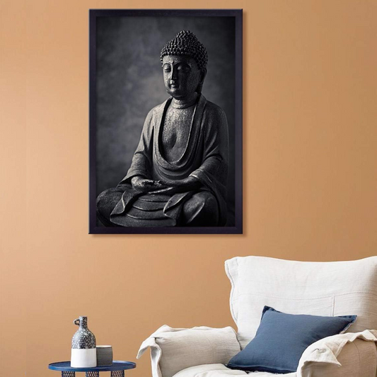 Buddha Painting, Framed Religious Canvas Wall Art for Living Room (24x48 In)