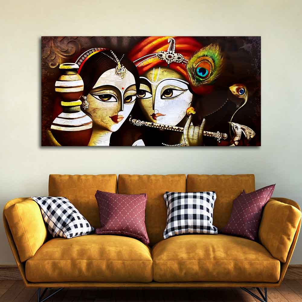 Eurotex Radha Krishna With Flute, Canvas Printed, Krishna And Radha Painting Eurotex