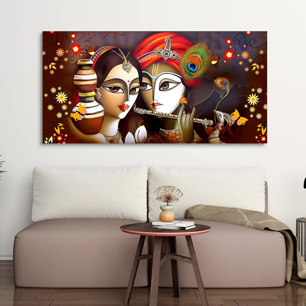 Eurotex Beautiful Lord Radha Krishna with Flute, Canvas Printed, Wall Painting Eurotex