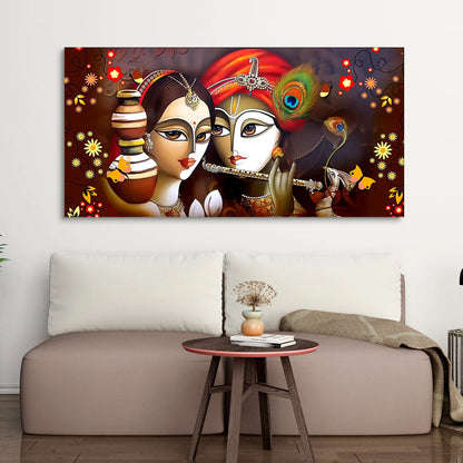Eurotex Beautiful Lord Radha Krishna with Flute, Canvas Printed, Wall Painting Eurotex