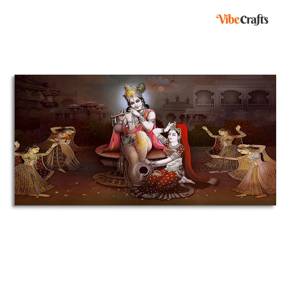Eurotex Beautiful Radha Krishna with Playing Flute, Canvas Printed, Beautiful Wall Paintings Eurotex