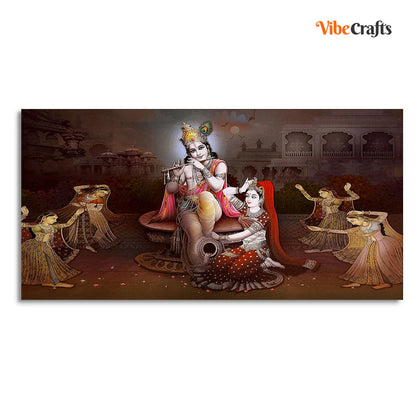 Eurotex Beautiful Radha Krishna with Playing Flute, Canvas Printed, Beautiful Wall Paintings Eurotex