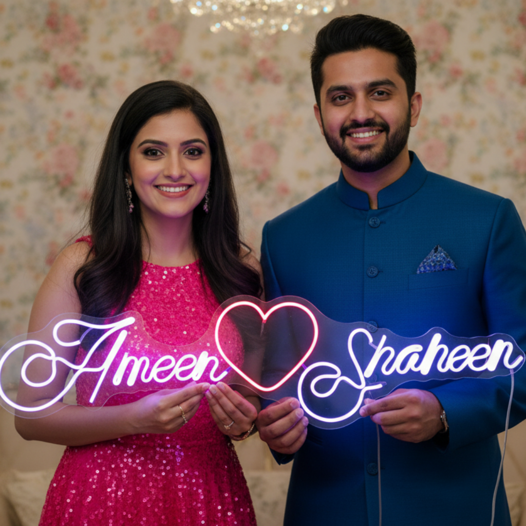 Eurotex Custom Neon Sign for Wedding – Personalized Couple Name Light for Romantic Gifts & Decor (Design - 1)