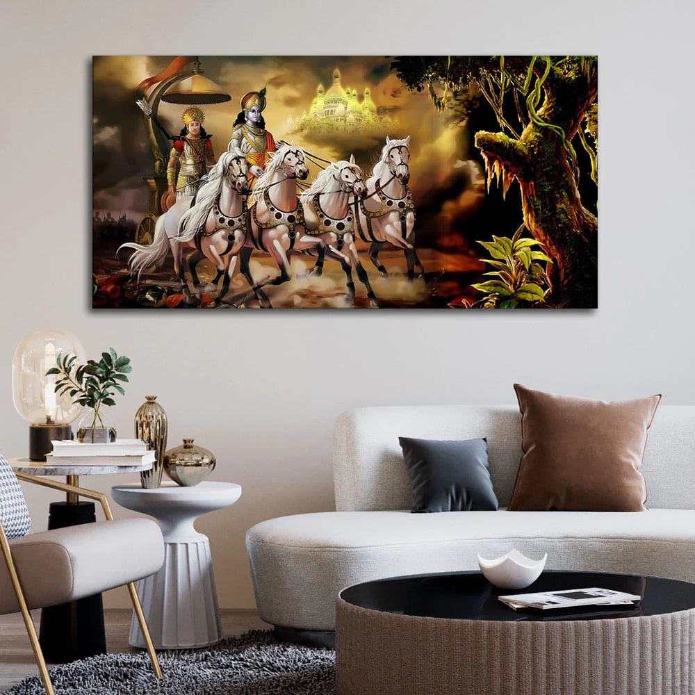 Eurotex Mahabharat Shri Krishna and Arjun Premium, Canvas Printed, Home Wall Painting Eurotex