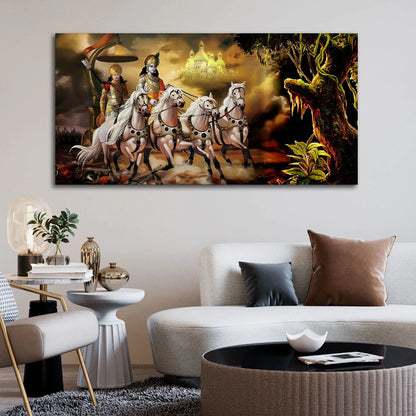 Eurotex Mahabharat Shri Krishna and Arjun Premium, Canvas Printed, Home Wall Painting Eurotex