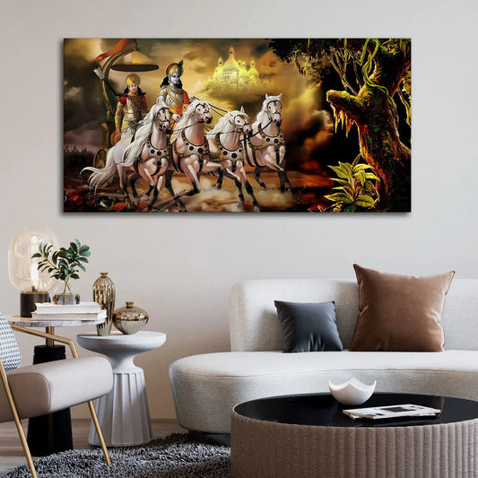 Eurotex Mahabharat Shri Krishna and Arjun Premium, Canvas Printed, Home Wall Painting Eurotex