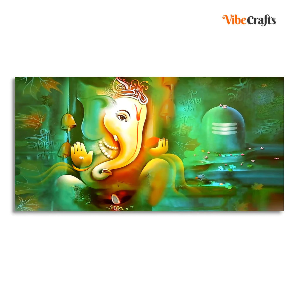 Eurotex Auspicious Ganesh with Shiva lingam, Canvas Printed, Wall Art & Paintings Eurotex