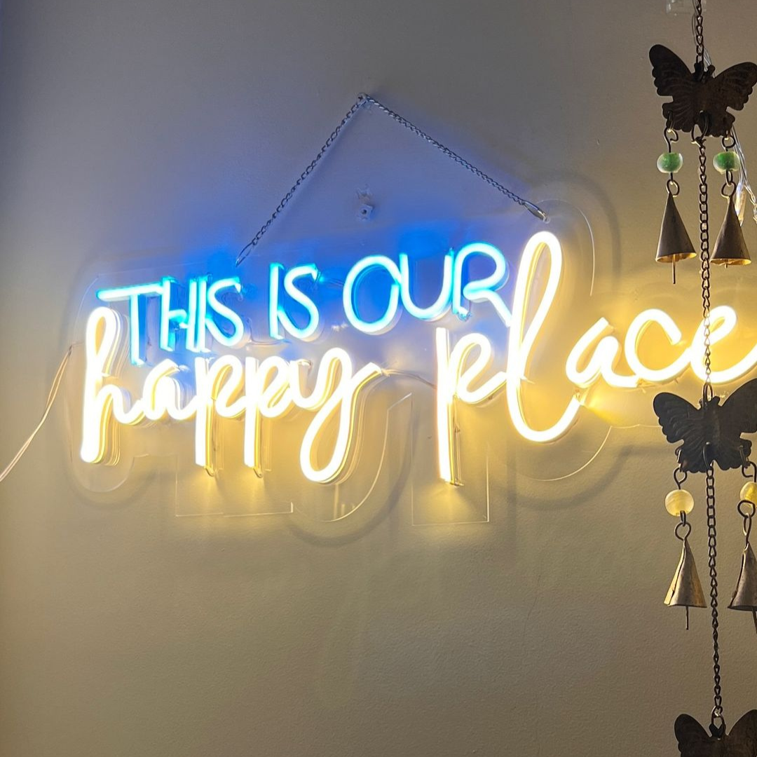Eurotex This is our happy place Neon Sign, Wall Decor, Neon Signs for room (22x8 In)