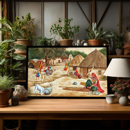 Vastu Village Painting, Framed Vastu Canvas Wall Art for Home (24x36 In)