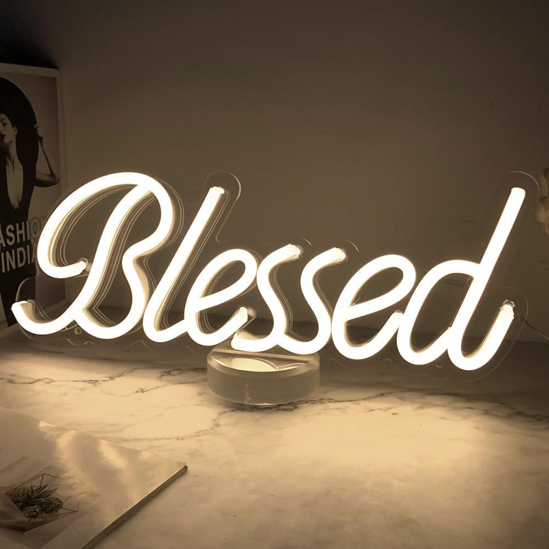Eurotex Beautiful Blessed Neon Sign, Wall Decor, Neon Signs for room (8x14 In)
