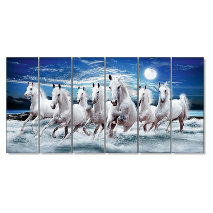 Seven Horses Painting, 6 Panel Vastu Wall Art for Home (30x50 In)
