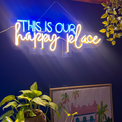 Eurotex This is our happy place Neon Sign, Wall Decor, Neon Signs for room (22x8 In)