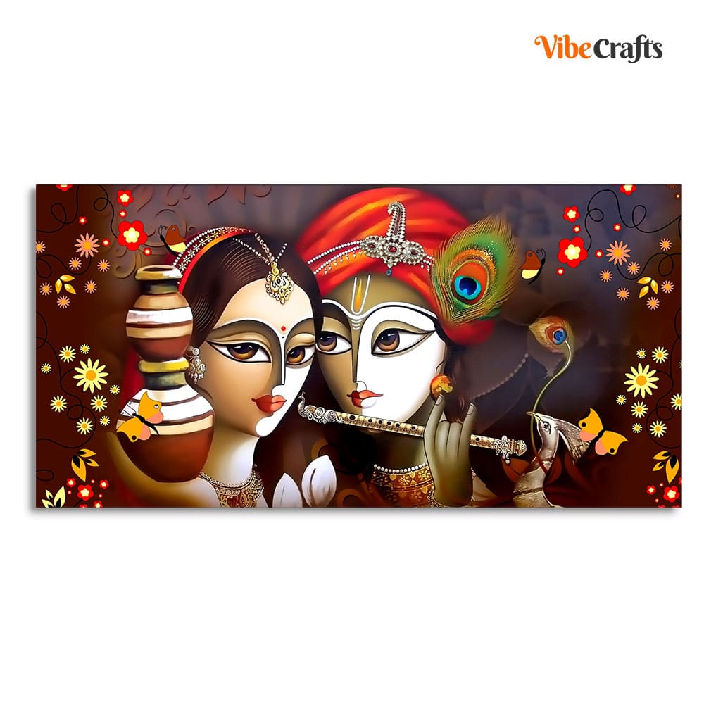 Eurotex Beautiful Lord Radha Krishna with Flute, Canvas Printed, Wall Painting Eurotex