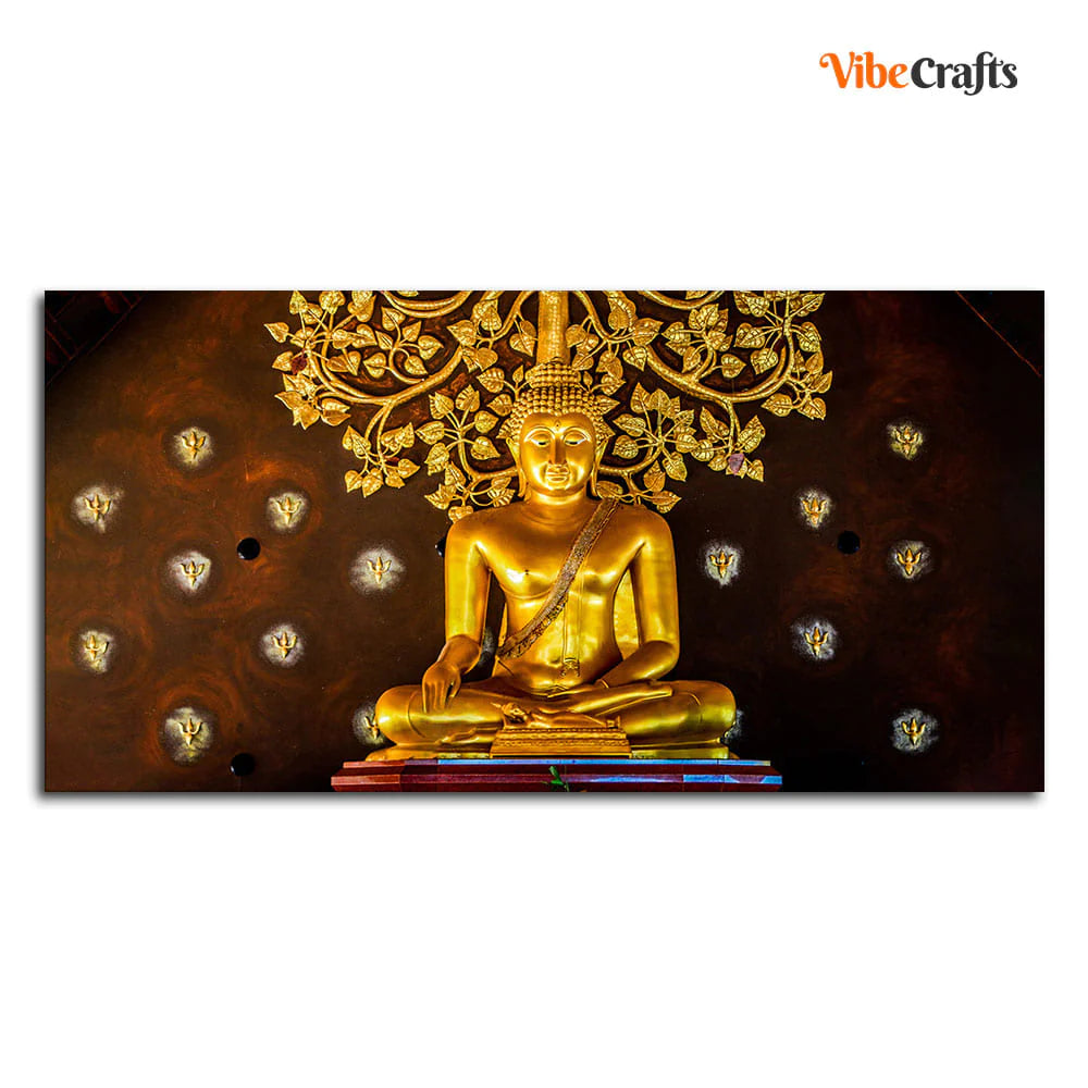 Eurotex Spiritual Golden Gautam Buddha, Canvas Printed, Paintings For Living Room Eurotex