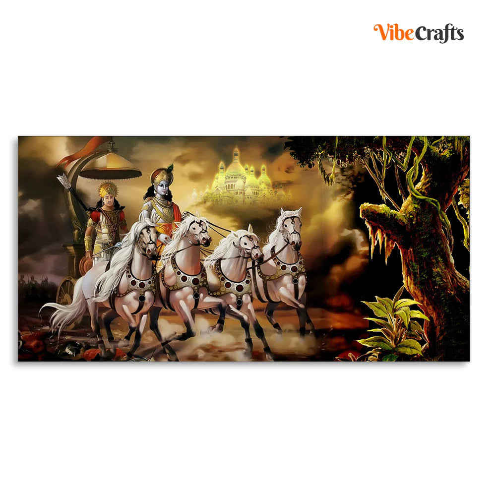 Eurotex Mahabharat Shri Krishna and Arjun Premium, Canvas Printed, Home Wall Painting Eurotex
