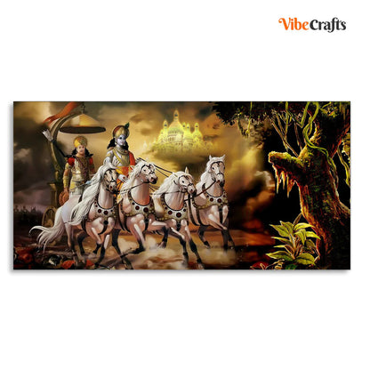 Eurotex Mahabharat Shri Krishna and Arjun Premium, Canvas Printed, Home Wall Painting Eurotex