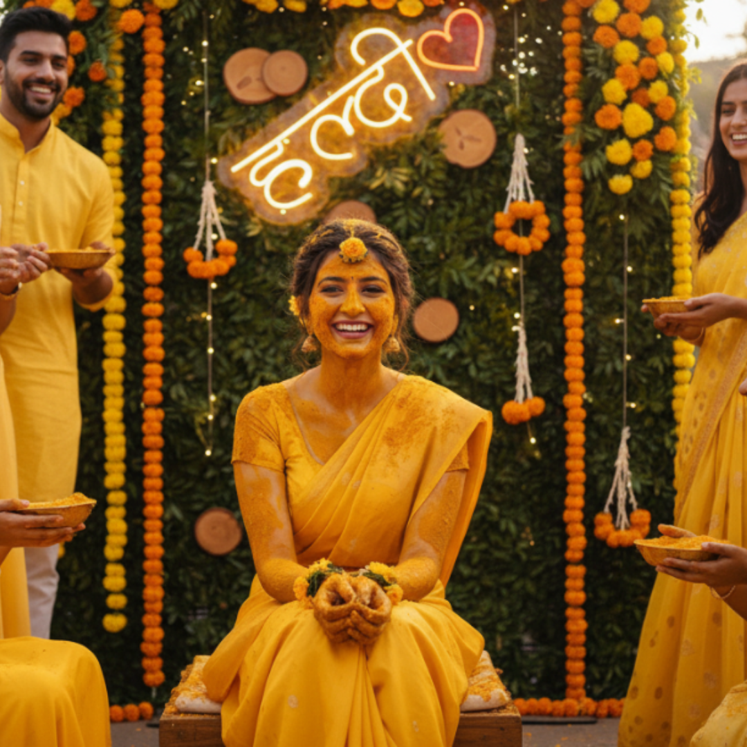 Eurotex “Haldi” Wedding Neon Sign – LED Couple Name Light for Wedding Decor, Reception Backdrop, Mehndi, Engagement & Couple Gift
