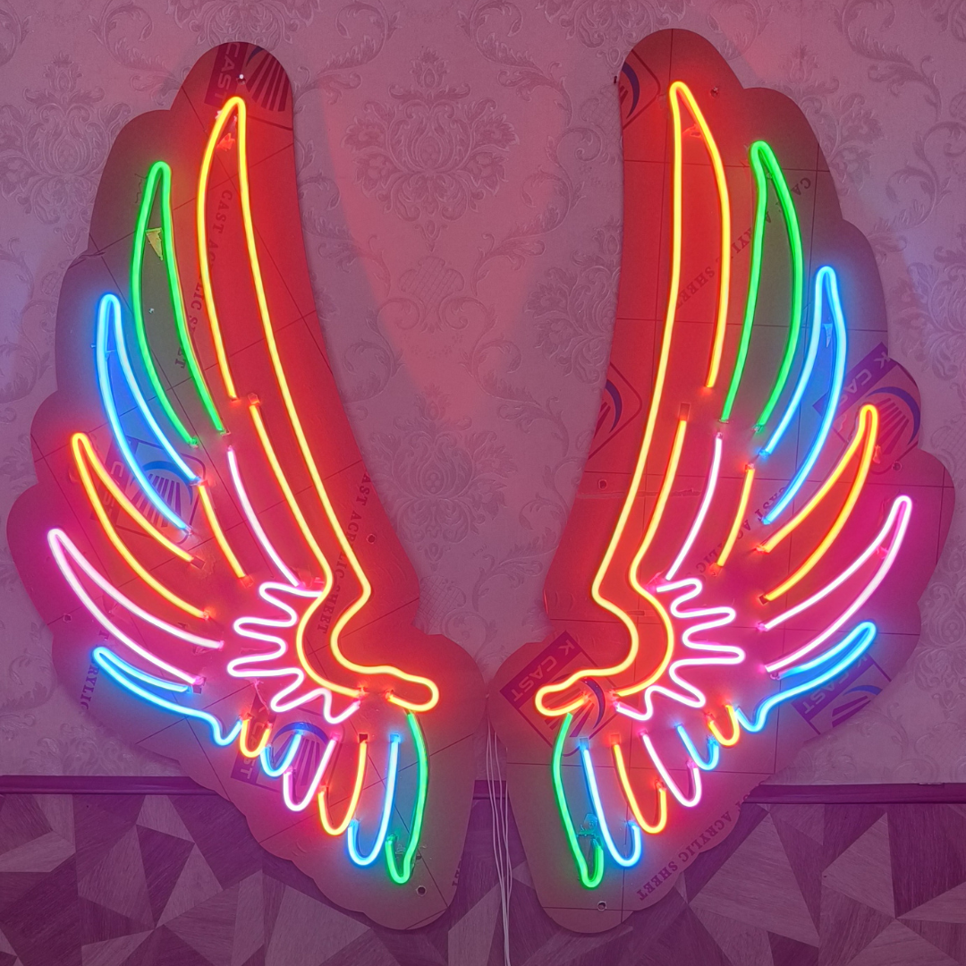 Eurotex Wings Neon Sign, Wall Decor, Neon Signs for room (48x24 In)