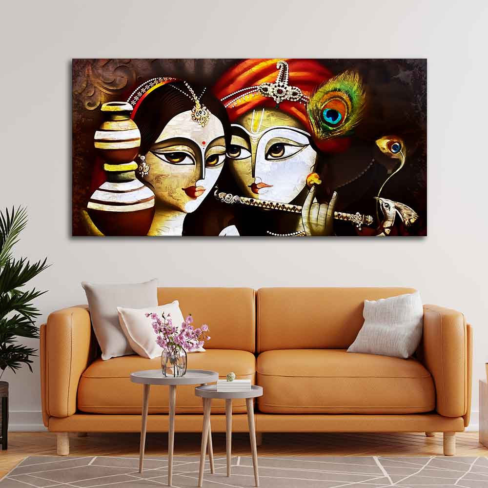 Eurotex Radha Krishna With Flute, Canvas Printed, Krishna And Radha Painting Eurotex