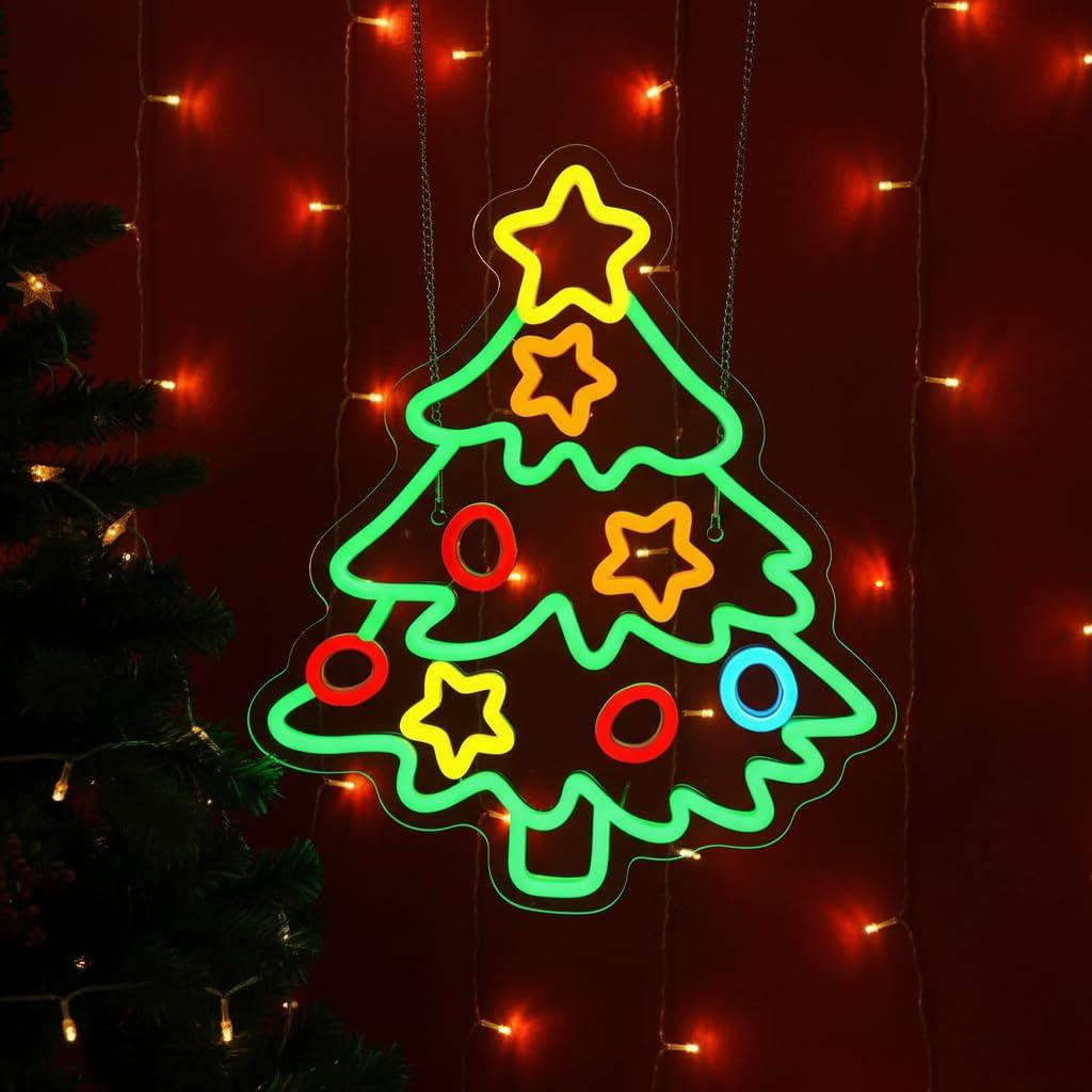 Christmas Tree With Star Neon Signs | Merry Christmas Neon Sign (36In x 20In)