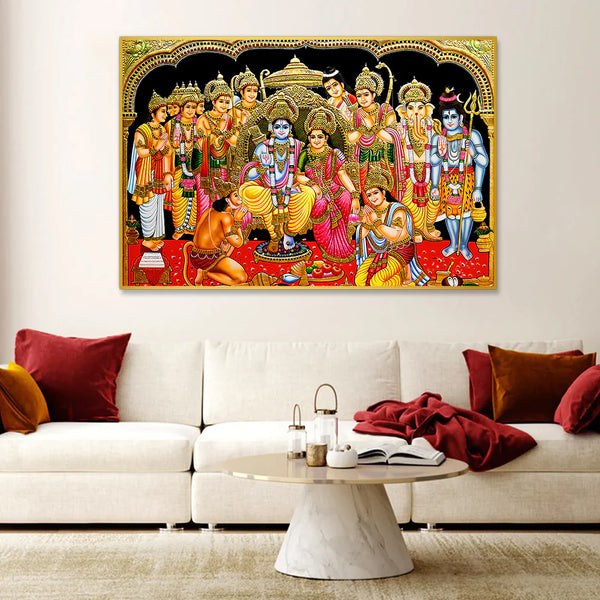 Eurotex Inspiring Shri Ram Darbar, Canvas Printed, Home Wall Paintings