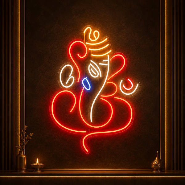 Divine Ganesha LED Neon Sign – Multicolor Lord Ganpati Wall Decor for Home, Temple & Festive Decoration