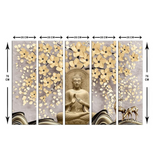 Meditation Buddha Painting, 5 Panel Wall Art for Living Room Decor (30x50 In)