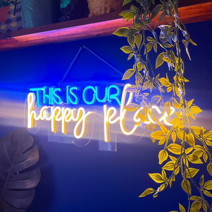 Eurotex This is our happy place Neon Sign, Wall Decor, Neon Signs for room (22x8 In)