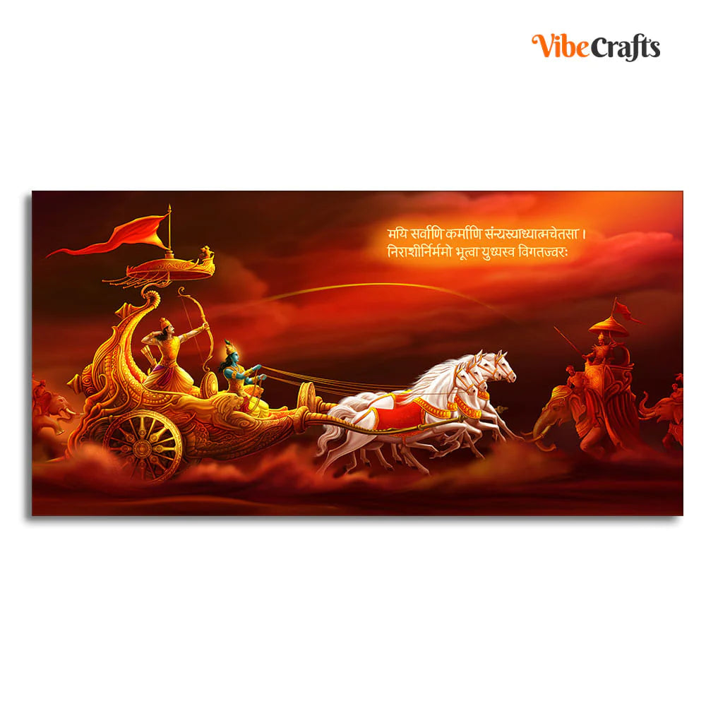 Eurotex Krishna and Arjuna at Battlefield of Mahabharata, Canvas Printed, Beautiful Wall Paintings Eurotex