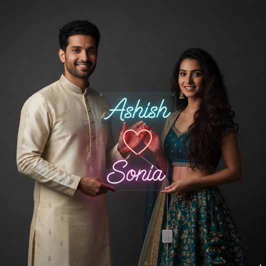 Eurotex Custom Neon Sign for Wedding – Custom Couple Name LED Light for Mehndi, Haldi & Reception Decoration (Design - 3)