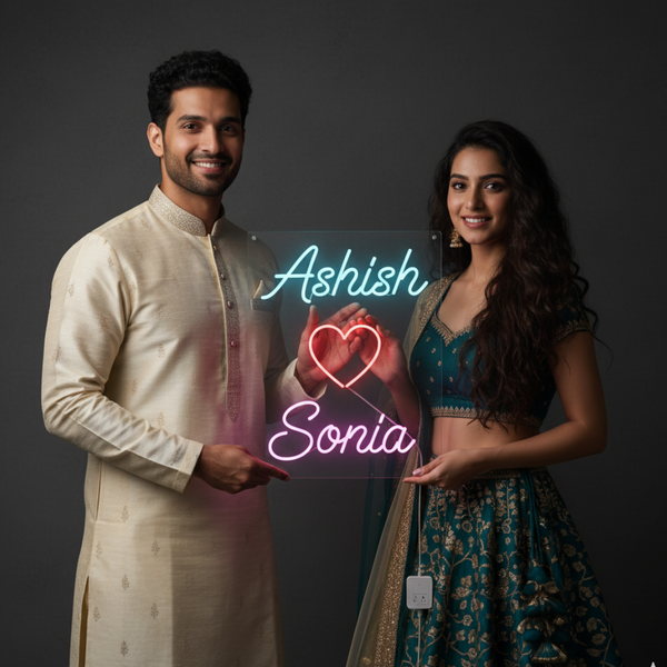 Eurotex Custom Neon Sign for Wedding – Custom Couple Name LED Light for Mehndi, Haldi & Reception Decoration (Design - 3)