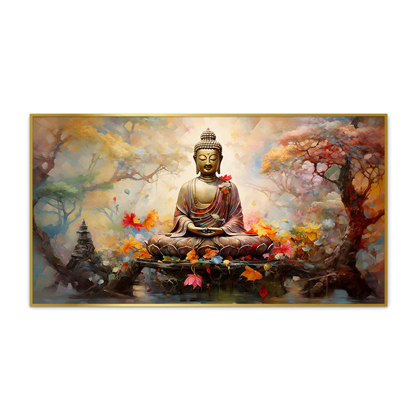 Eurotex Gautama Buddha Meditating In Stunning Place, Canvas Printed, Wall Paintings