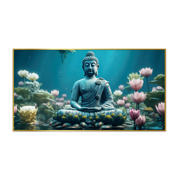 Eurotex Buddha Meditating In Lotus Blue And Pink, Canvas Printed, Paintings For Living Room