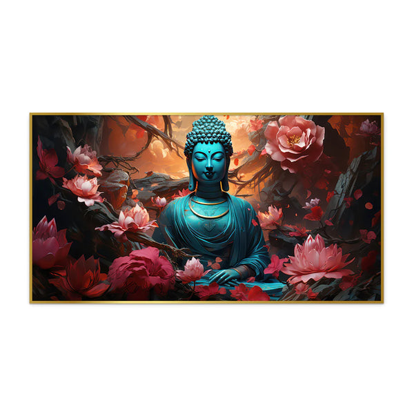 Eurotex Meditating Buddha With Lotus Flower, Canvas Printed, Paintings For Living Room