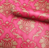 Eurotex Self Adhesive Wallpaper Damask Design Red Golden, Peel and Stick -45 x 300cm, (18in x118in) Eurotex