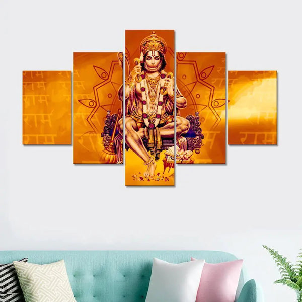 Eurotex Ram Bhakt Hanuman Ji Beautiful Art, 5 Pieces, Canvas Printed, Wall Painting