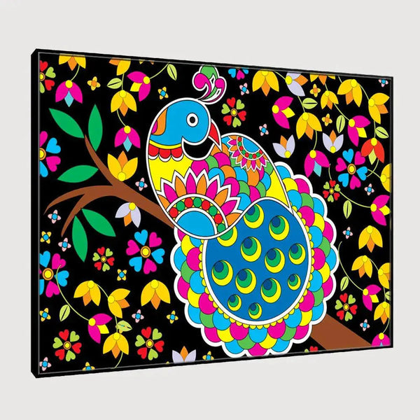 Eurotex Beautiful Peacock, Canvas Printed, Madhubani Wall Painting