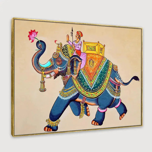 Eurotex Beautiful Elephant, Canvas Printed, Madhubani Wall Painting