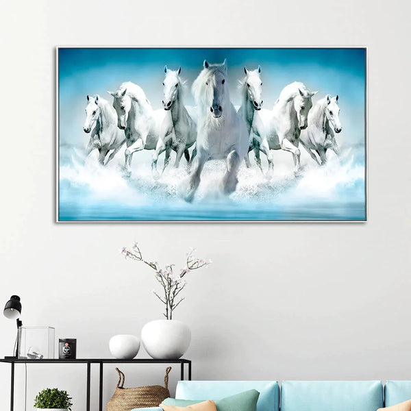 Eurotex Seven Running Horses, Canvas Printed, Painting For Drawing Room