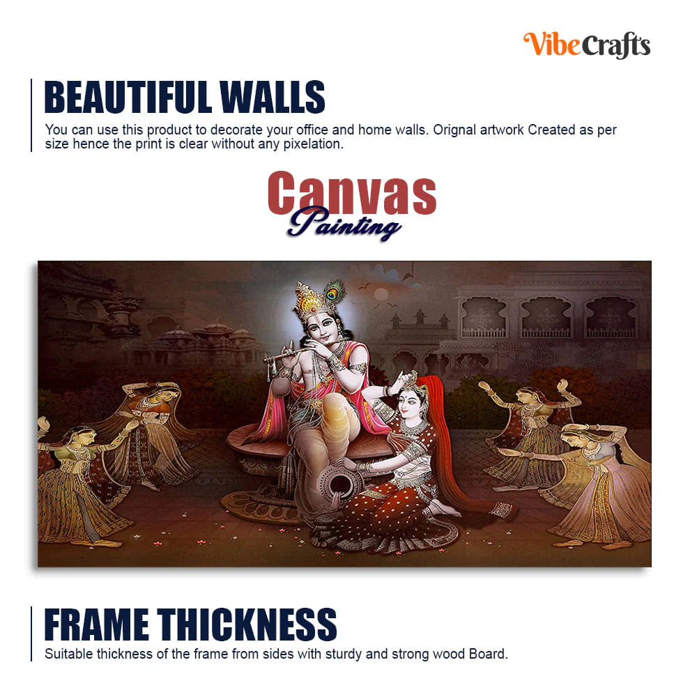Eurotex Beautiful Radha Krishna with Playing Flute, Canvas Printed, Beautiful Wall Paintings Eurotex