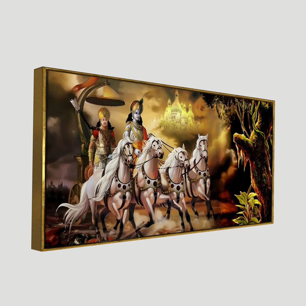 Eurotex Mahabharat Shri Krishna and Arjun Premium, Canvas Printed, Home Wall Painting Eurotex