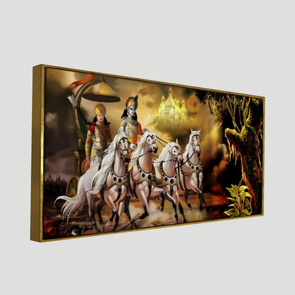 Eurotex Mahabharat Shri Krishna and Arjun Premium, Canvas Printed, Home Wall Painting Eurotex