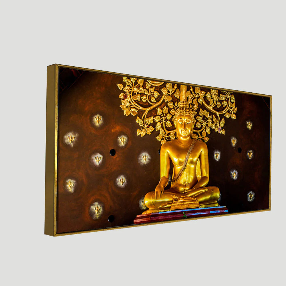 Eurotex Spiritual Golden Gautam Buddha, Canvas Printed, Paintings For Living Room Eurotex