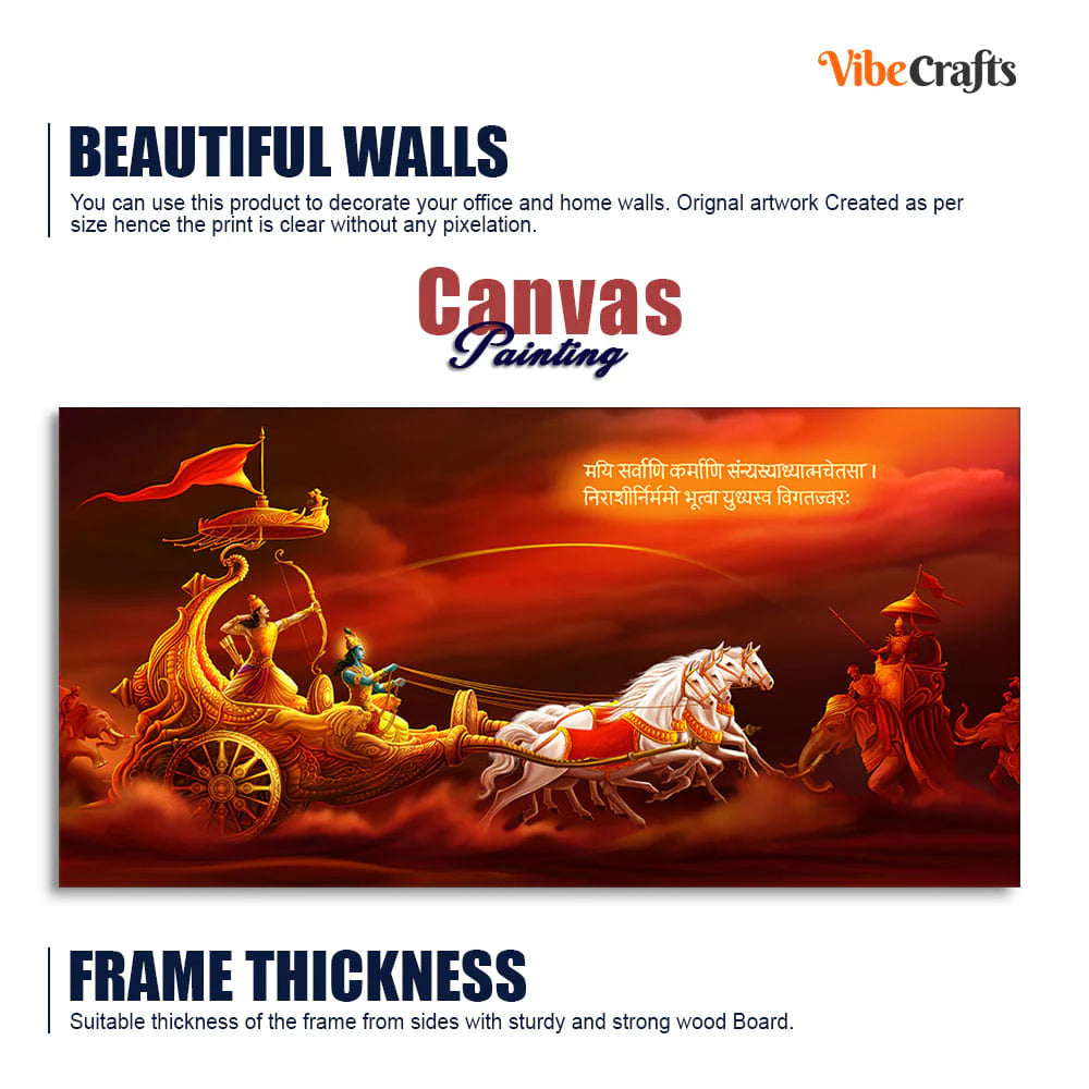 Eurotex Krishna and Arjuna at Battlefield of Mahabharata, Canvas Printed, Beautiful Wall Paintings Eurotex
