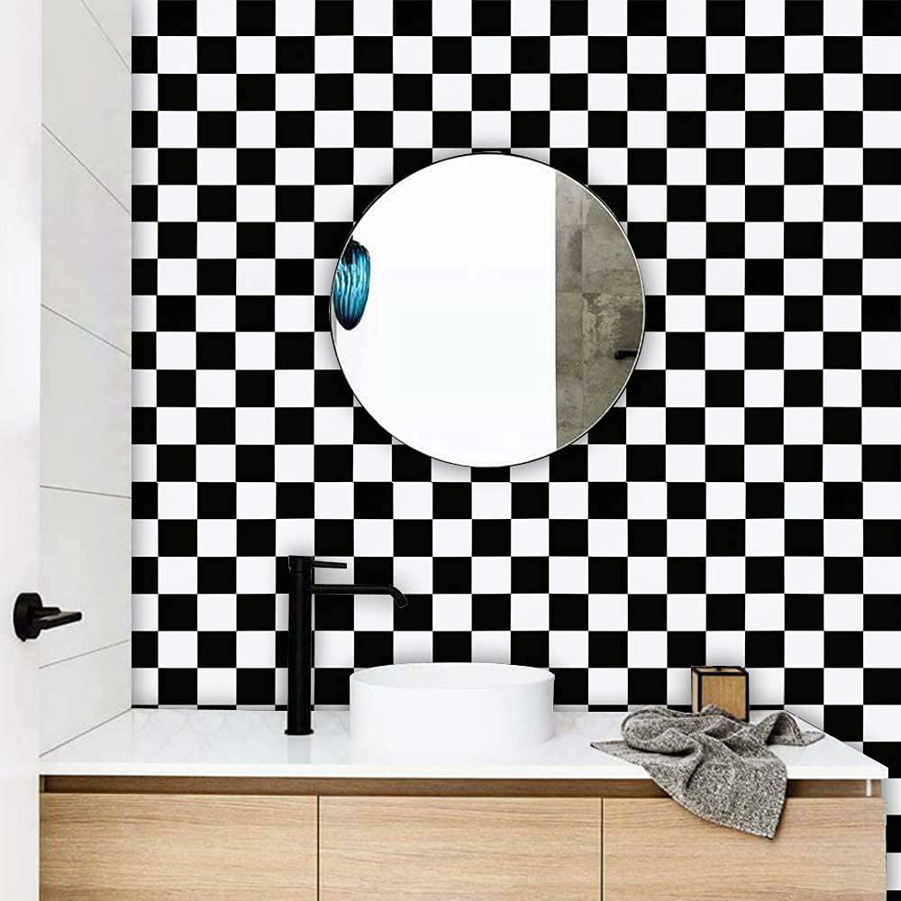 Eurotex Self Adhesive Wallpaper Waterproof Vinyl Stickers PVC Wall Papers 45cm x 300cm (Black & White Check) Eurotex
